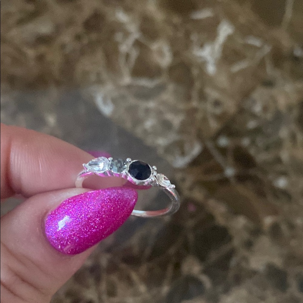 Pandora onyx and clear rhinestone ring size 9